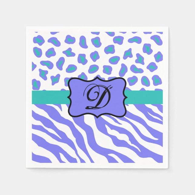 Anfängliche Lava White Zebra Leopard Skin Monogram Serviette (Vorderseite)