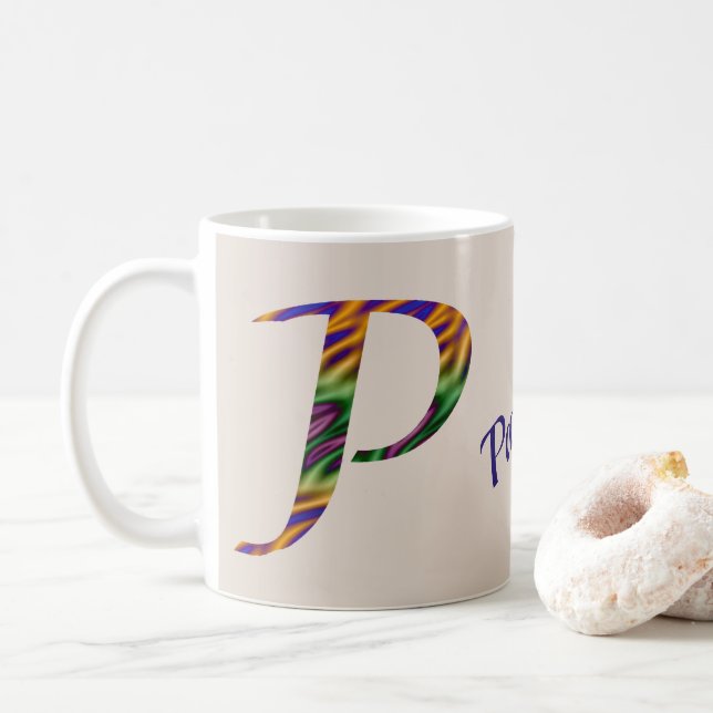 Anfänglicher Farbbrief P Monogramm, Krawatte kräft Kaffeetasse (Mit Donut)