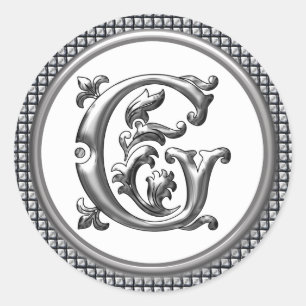 Anfänglicher G-Rundaufkleber in Silber Runder Aufkleber