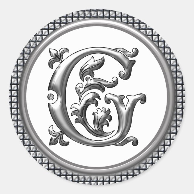 Anfänglicher G-Rundaufkleber in Silber Runder Aufkleber (Vorderseite)