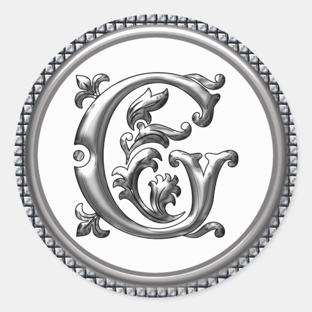Anfänglicher G-Rundaufkleber in Silber Runder Aufkleber (Vorderseite)