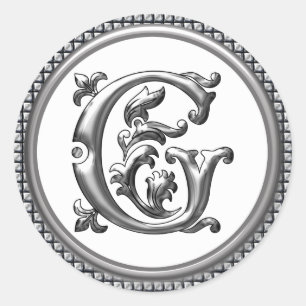 Anfänglicher G-Rundaufkleber in Silber Runder Aufkleber