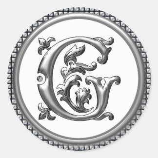Anfänglicher G-Rundaufkleber in Silber Runder Aufkleber
