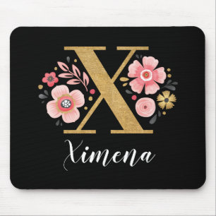 Anfänglicher Girly Letter X, schwarz, klassisch pi Mousepad