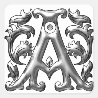 Anfänglicher Hauptstadt-Buchstabenaufkleber in Sil Quadratischer Aufkleber