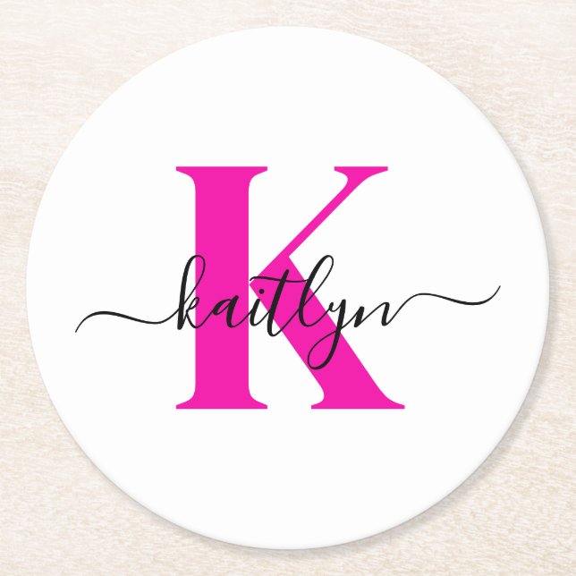 Anfänglicher Mit Monogramm Name in Pink Runder Pappuntersetzer (Vorderseite)
