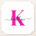 Anfänglicher Mit Monogramm Name in Pink Untersetzer<br><div class="desc">Diese schlichten, eleganten Untersetzer in weißer Ticketform mit Ihrem Vornamen in einem trendigen Schriftart in schwarz Schrift, die über Ihren ersten Vorgeschmack in einem modernen Schriftart mit Kappe in heißen Rosa getippt wurde, sind ideal für den behalt von Tischen und Zählern, die frei von Wasserringen sind. Sie nehmen Tröpfchen auf,...</div>