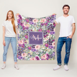 Anfänglicher Name der Lila floralen Monogramm Fleecedecke