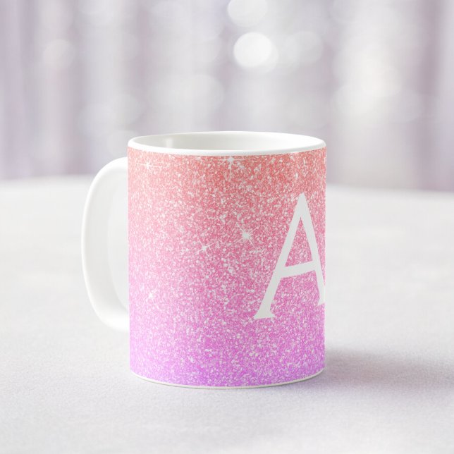 Anfänglicher Name des rosa Lila Glitzer Kaffeetasse (Von Creator hochgeladen)