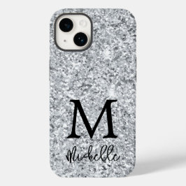 Anfänglicher Name des Silver Glitzer Monogram Case-Mate iPhone 14 Hülle
