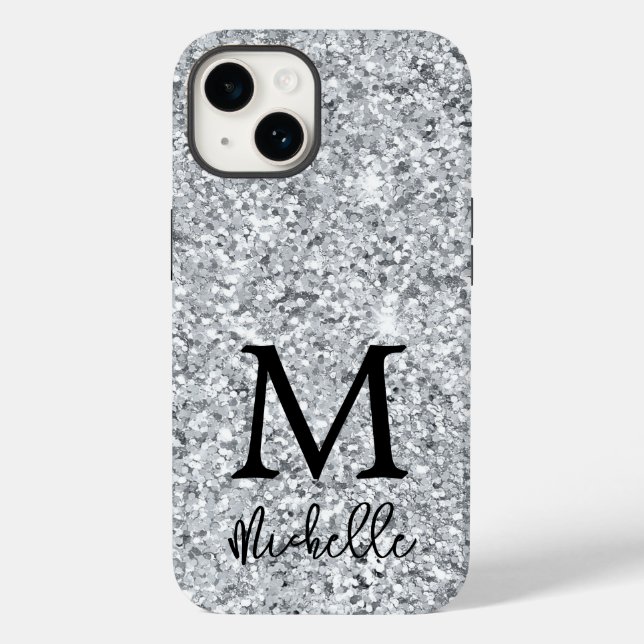 Anfänglicher Name des Silver Glitzer Monogram Case-Mate iPhone Hülle (Rückseite)
