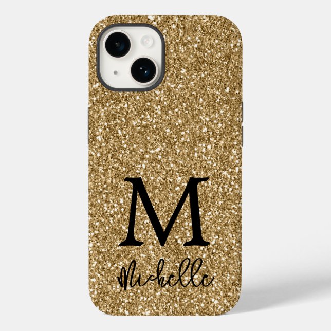 Anfänglicher Name des trendy Gold Glitzer Monogram Case-Mate iPhone Hülle (Rückseite)