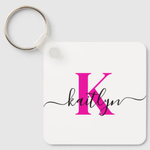 Anfänglicher Name Mit Monogramm in Pink Schlüsselanhänger