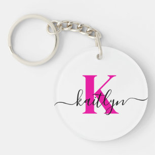Anfänglicher Name Mit Monogramm in Pink Schlüsselanhänger