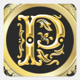 Anfänglicher P-Square-Aufkleber in Gold Quadratischer Aufkleber