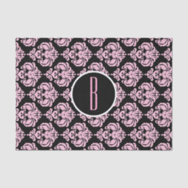 Anfänglicher Schwarz-Rosa-Glam-Damask Monogramm-Bu Seidenpapier
