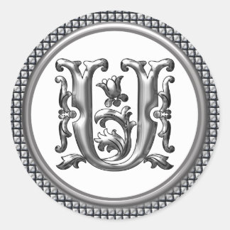 Anfänglicher U-Rundaufkleber in Silber Runder Aufkleber
