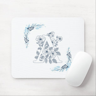 Anfängliches "A" Blaues Monogramm Ruhige Blumen Mousepad