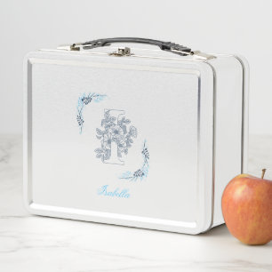 Anfängliches "I" Blaues Monogramm Ruhige Blumen Metall Brotdose