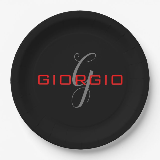 Anfängliches Monogramm - Anfänglich schwarz rot -  Pappteller (Vorderseite)