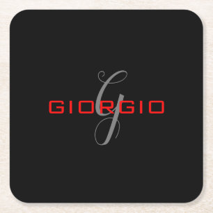 Anfängliches Monogramm - Anfänglich schwarz rot -  Rechteckiger Pappuntersetzer