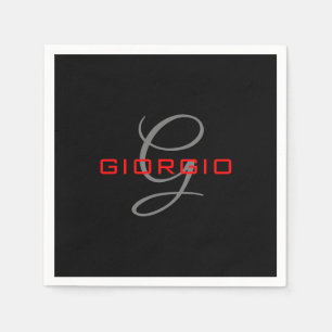 Anfängliches Monogramm - Anfänglich schwarz rot -  Serviette