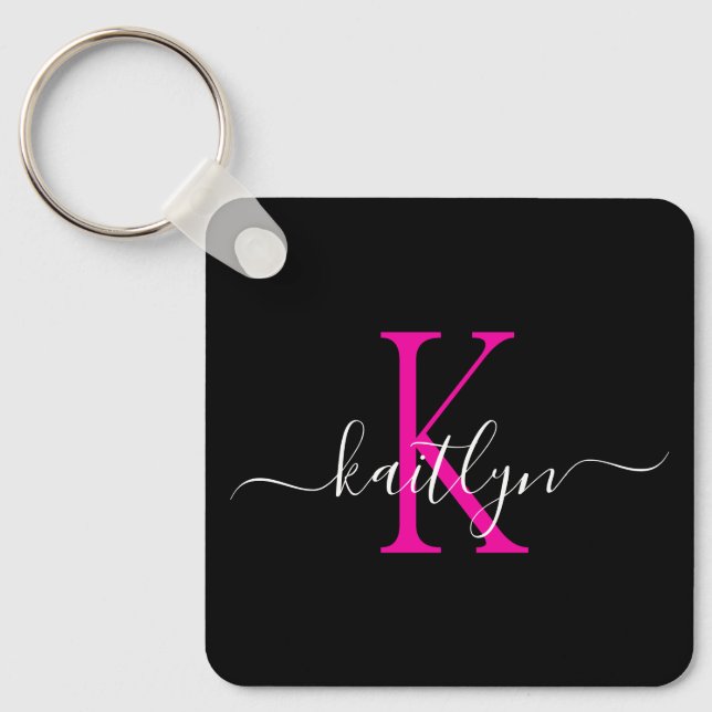 Anfängliches Monogramm, schwarz, Hot-Pink Schlüsselanhänger (Vorderseite)