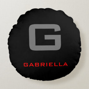 Anfängliches Monogramm: Schwarz-Weiß Rundes Kissen