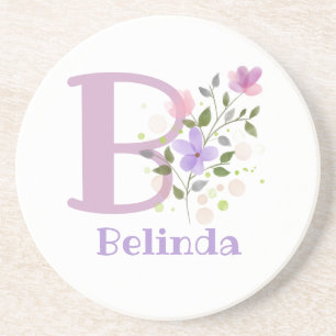 Anfängliches Plus Name & Blumen Design Getränkeuntersetzer