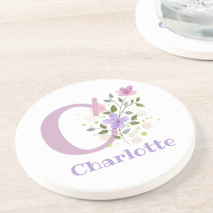 Anfängliches Plus Name & Blumen Design Getränkeuntersetzer