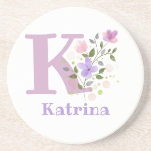 Anfängliches Plus-Name- und Blumendesign Getränkeuntersetzer
