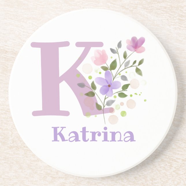 Anfängliches Plus-Name- und Blumendesign Getränkeuntersetzer (Vorne)