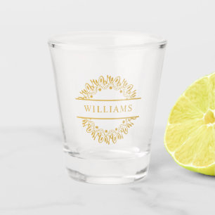 Anfängliches Schwarzes Gold Floral Monogramm anpas Schnapsglas