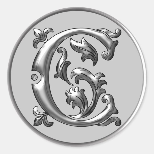 Anfangs C Rundkleber in Silber Runder Aufkleber (Vorderseite)