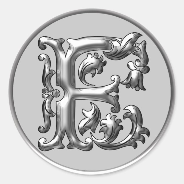 Anfangs F Rundkleber in Silber Runder Aufkleber (Vorderseite)