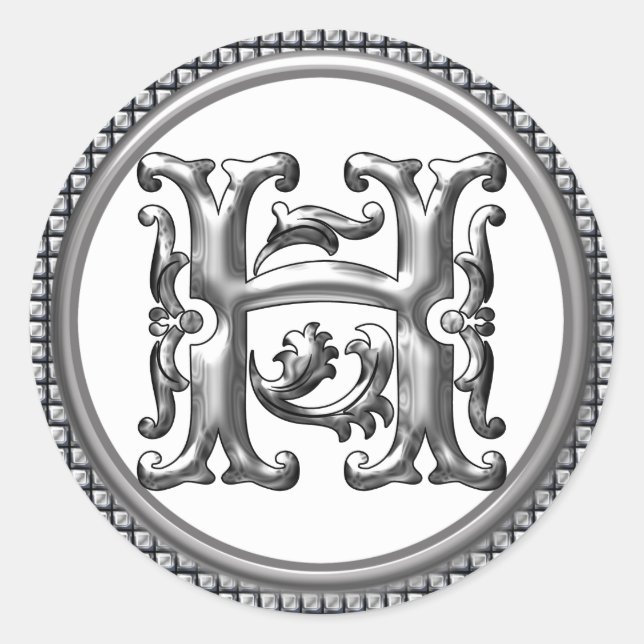 Anfangs-H-Round-Aufkleber in Silber Runder Aufkleber (Vorderseite)