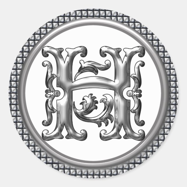 Anfangs-H-Round-Aufkleber in Silber Runder Aufkleber (Vorderseite)
