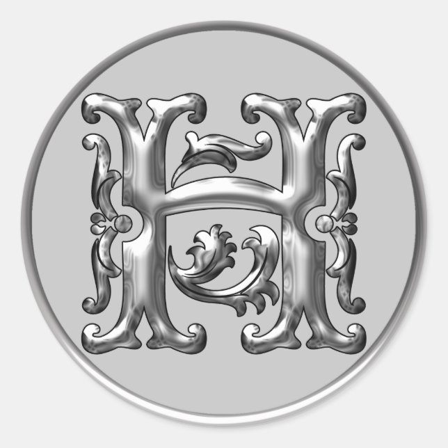 Anfangs-H-Round-Aufkleber in Silber Runder Aufkleber (Vorderseite)