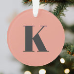 Anfangs Letter Monogram | Modern Stylish Peach Ornament<br><div class="desc">Einfach,  stylish custom anfangs letter monogram holiday ornament in modern minimalist typography in dark gray on peach pink. Perfektioniert custom gift or xmas requory with a personal touch!</div>