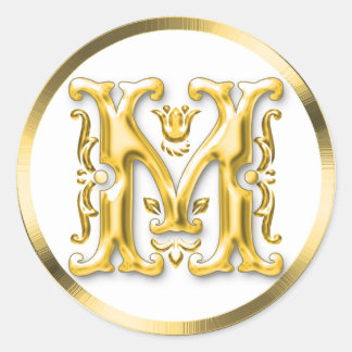 Anfangs M Rundaufkleber in Gold Runder Aufkleber