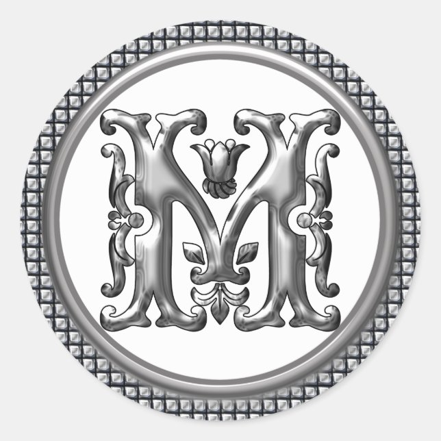 Anfangs M Rundkleber in Silber Runder Aufkleber (Vorderseite)