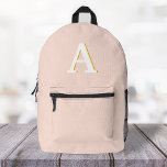 Anfangs Monogram Blush Pink Vintage Typography Bedruckter Rucksack<br><div class="desc">Ein einfaches minimalistisches Design mit einer Vintagen Retro-Typografie in Weiß mit einem goldenen Schatten auf einem rot-rosa Hintergrund. Der Brief kann einfach angepasst werden,  um Ihr eigenes Monogramm-Design zu erstellen!</div>