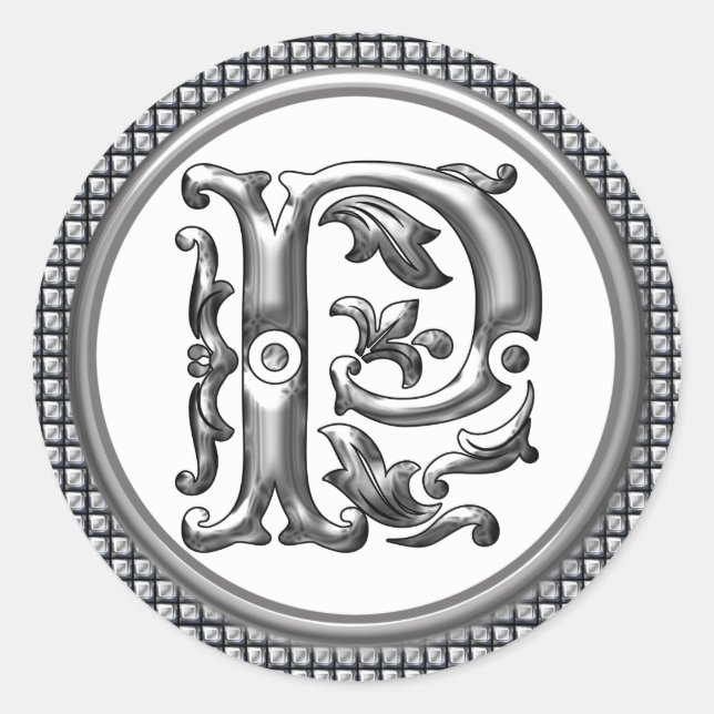 Anfangs P Rundkleber in Silber Runder Aufkleber (Vorderseite)