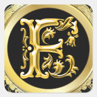 Anfangsaufkleber F Square in Gold Quadratischer Aufkleber