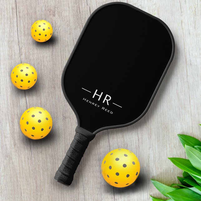 Anfangsbezeichnung beruflich Schwarz-Weiß-Monogram Pickleball Schläger (Von Creator hochgeladen)