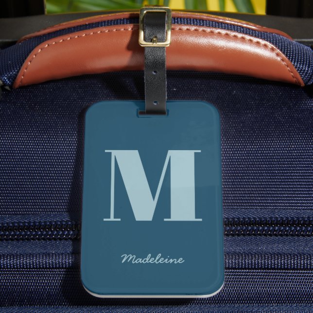 Anfangsbezeichnung Monogram, Modern Blue Minimal N Gepäckanhänger (Vorderseite Insitu 2)