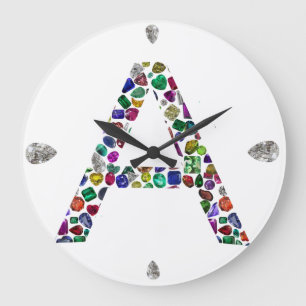 Anfangsbuchstabe A mit Gemstone Floral Monogram Große Wanduhr