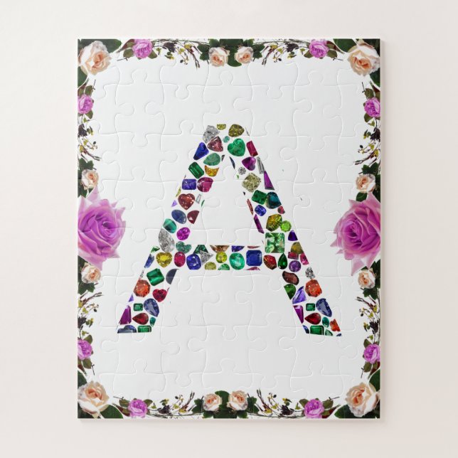 Anfangsbuchstabe A mit Gemstone Floral Monogram Puzzle (Vertikal)