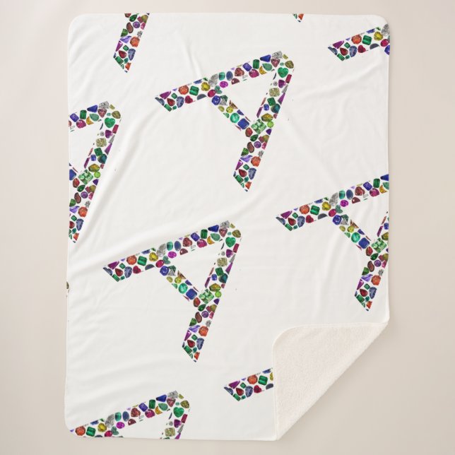 Anfangsbuchstabe A mit Gemstone Floral Monogram Sherpadecke (Vorderseite)