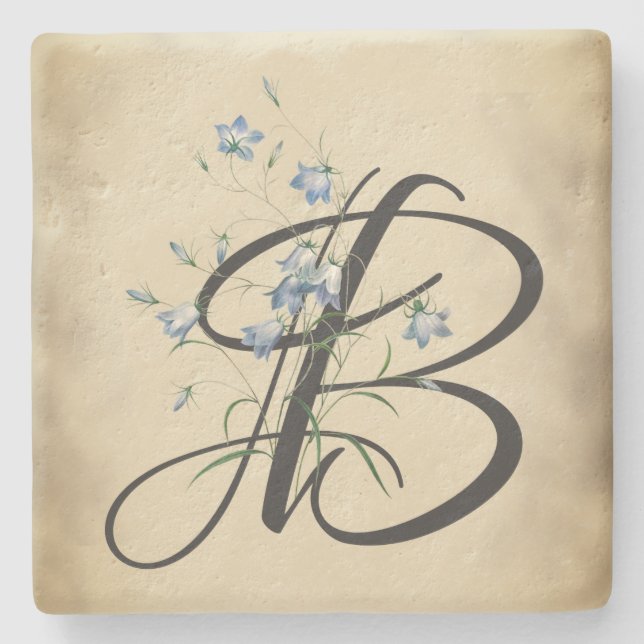 Anfangsbuchstabe B, Vintage- Blauglocken-Steinunte Steinuntersetzer (Vorderseite)